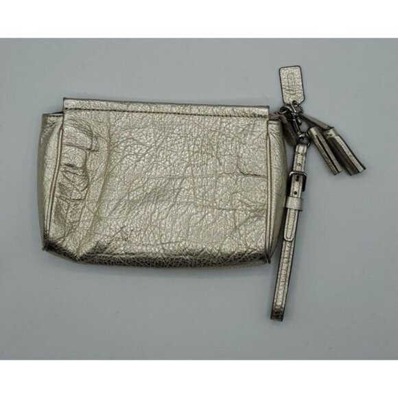 Coach Pebbled Gold Leather Small Zip Tassel Wristlet Removable Strap - Picture 4 of 13